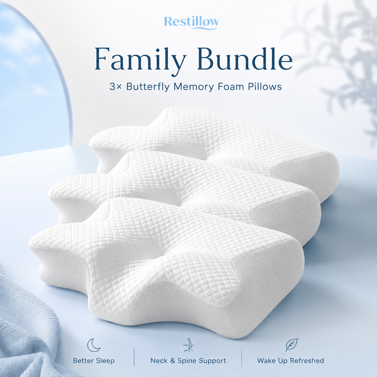 Restillow™ Family Bundle — 3× Butterfly Memory Foam Pillows